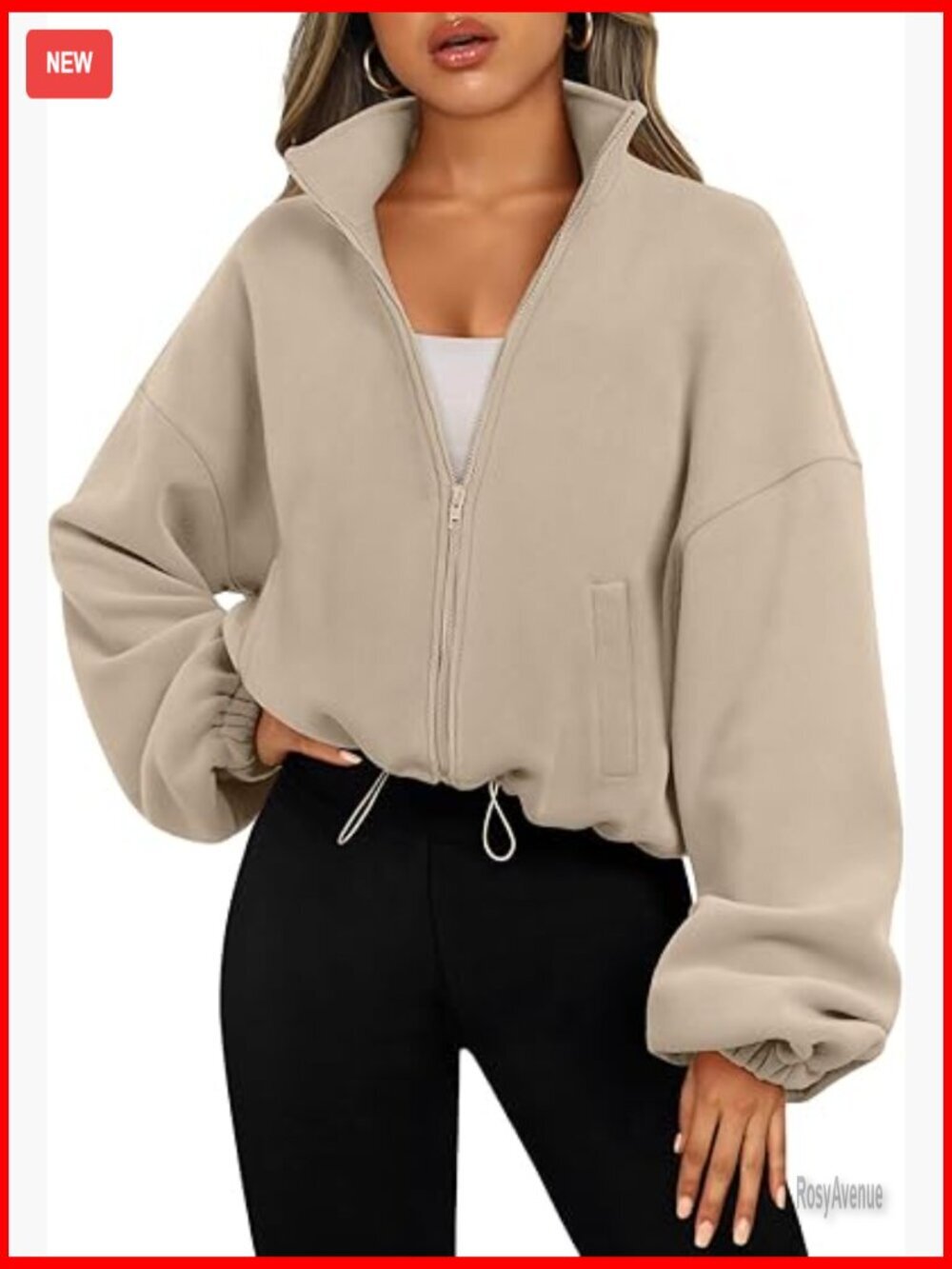 Full Zip Fleece Jacket Crop Sherpa Oversized Sweatshirt Winter Y2K Fashion Top
